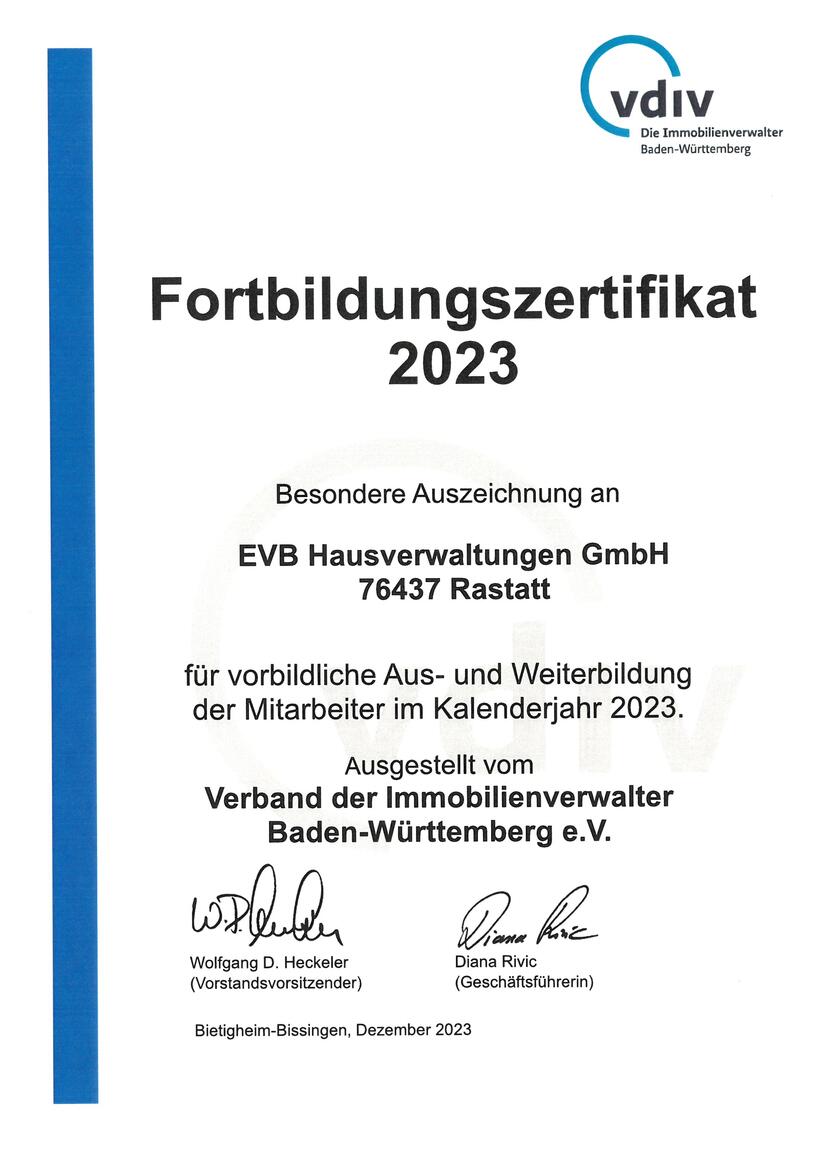 Fortbildungszertifikat vdiv 2023