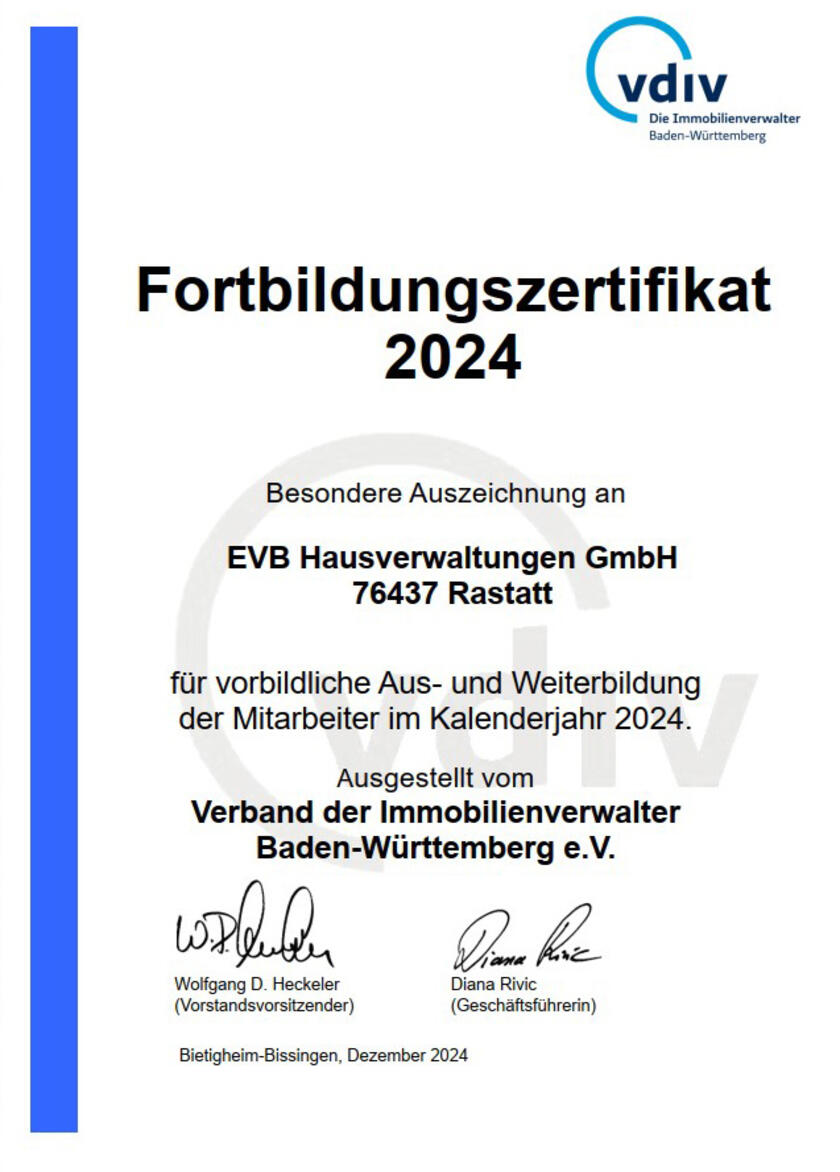 Fortbildungszertifikat vdiv 2024