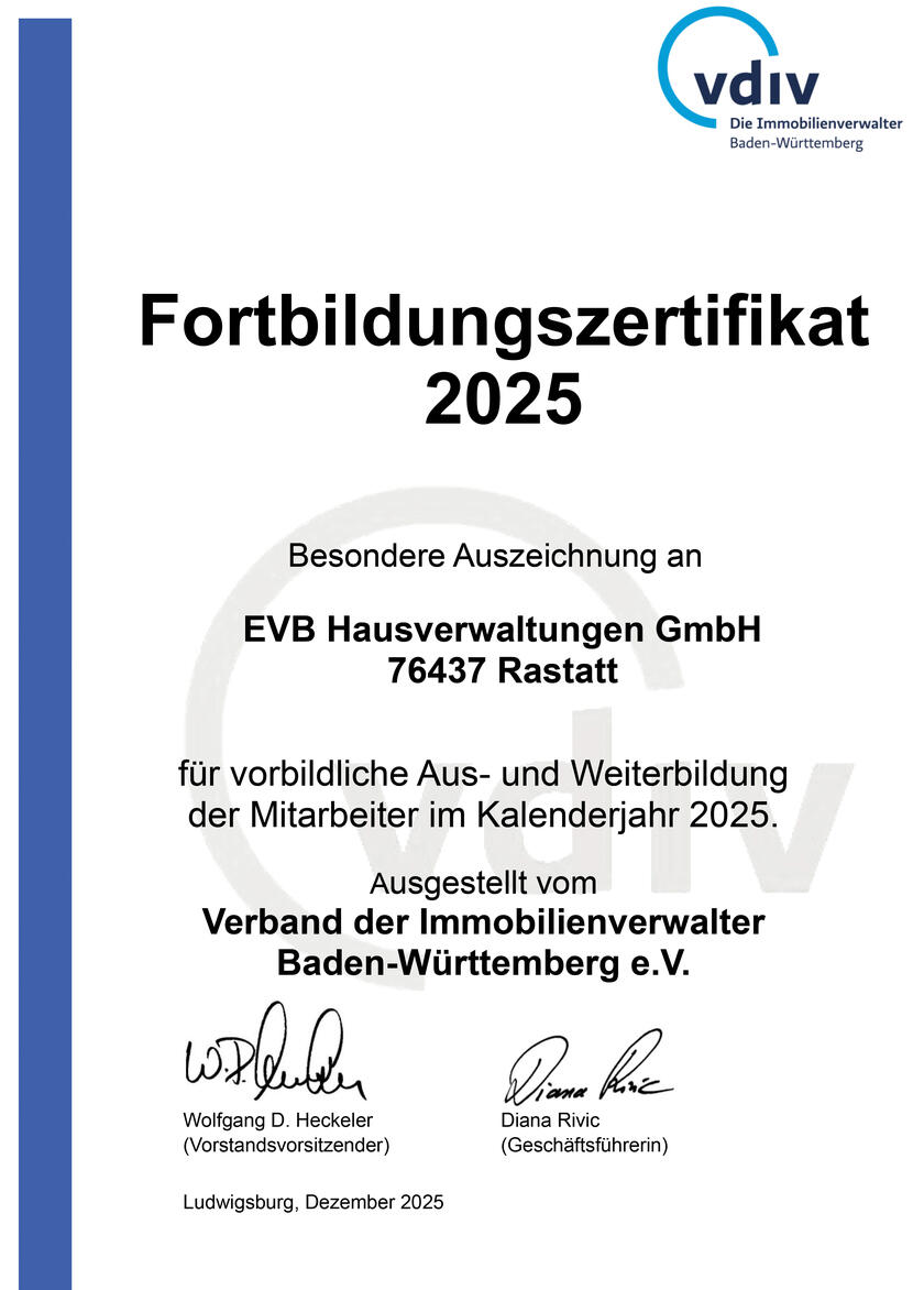 VDIV Fortbildungszertifikat 2025